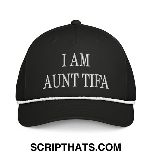 I am Aunt Tifa Embroidered Rope Hat Black White