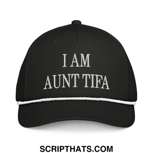 I am Aunt Tifa Embroidered Rope Hat Black White