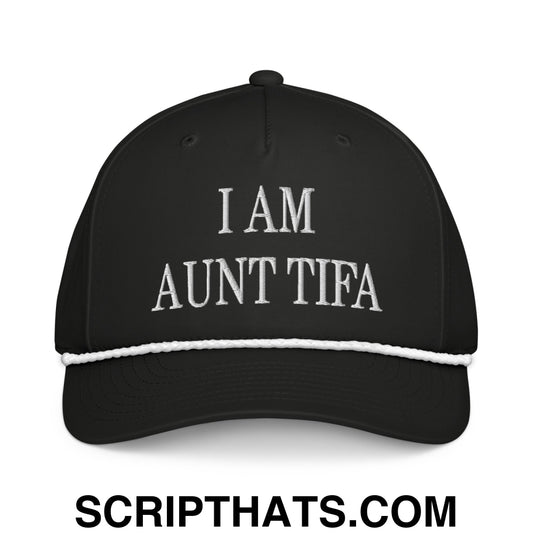 I am Aunt Tifa Embroidered Rope Hat Black White