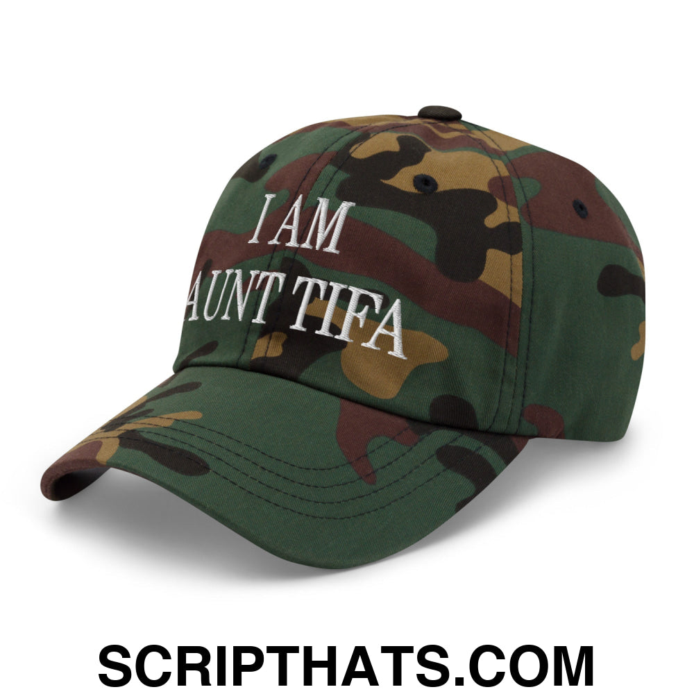 I am Aunt Tifa Embroidered Unstructured Dad Hat Green Camo