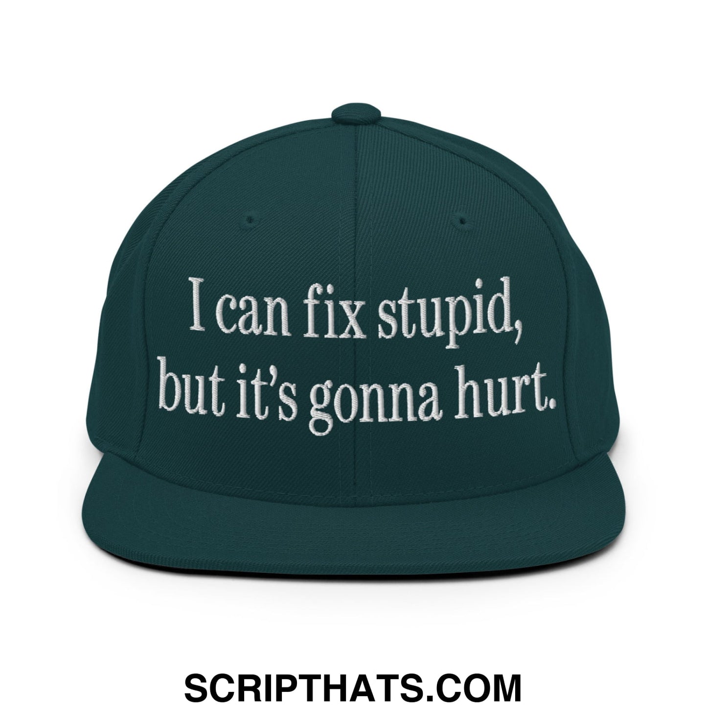 I Can Fix Stupid But It's Gonna Hurt Embroidered Flat Bill Brim Snapback Hat Spruce