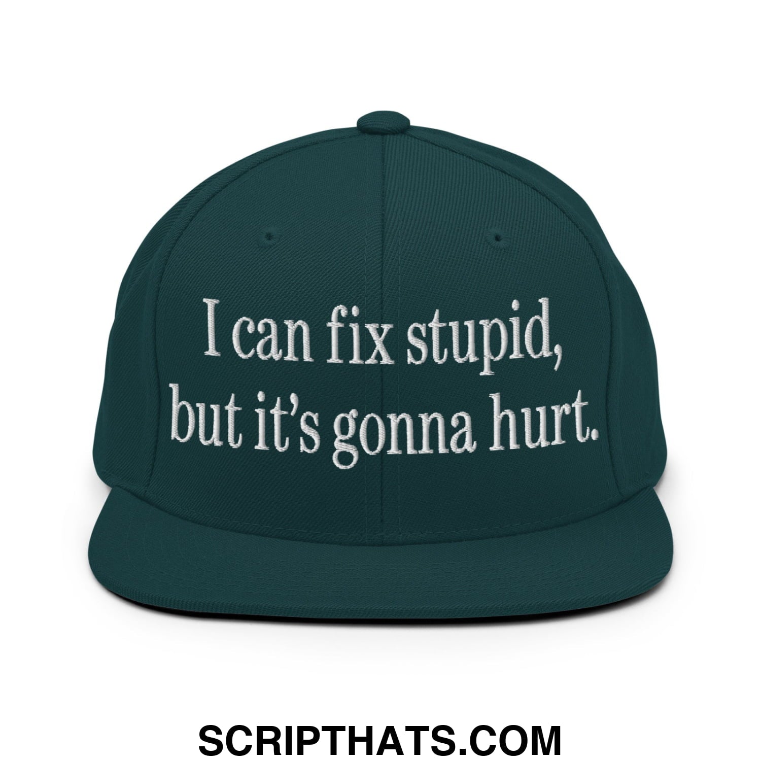 I Can Fix Stupid But It's Gonna Hurt Embroidered Flat Bill Brim Snapback Hat Spruce