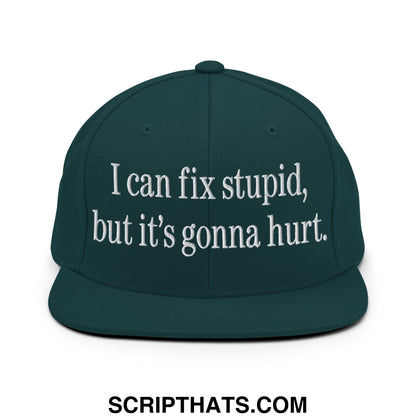 I Can Fix Stupid But It's Gonna Hurt Embroidered Flat Bill Brim Snapback Hat Spruce