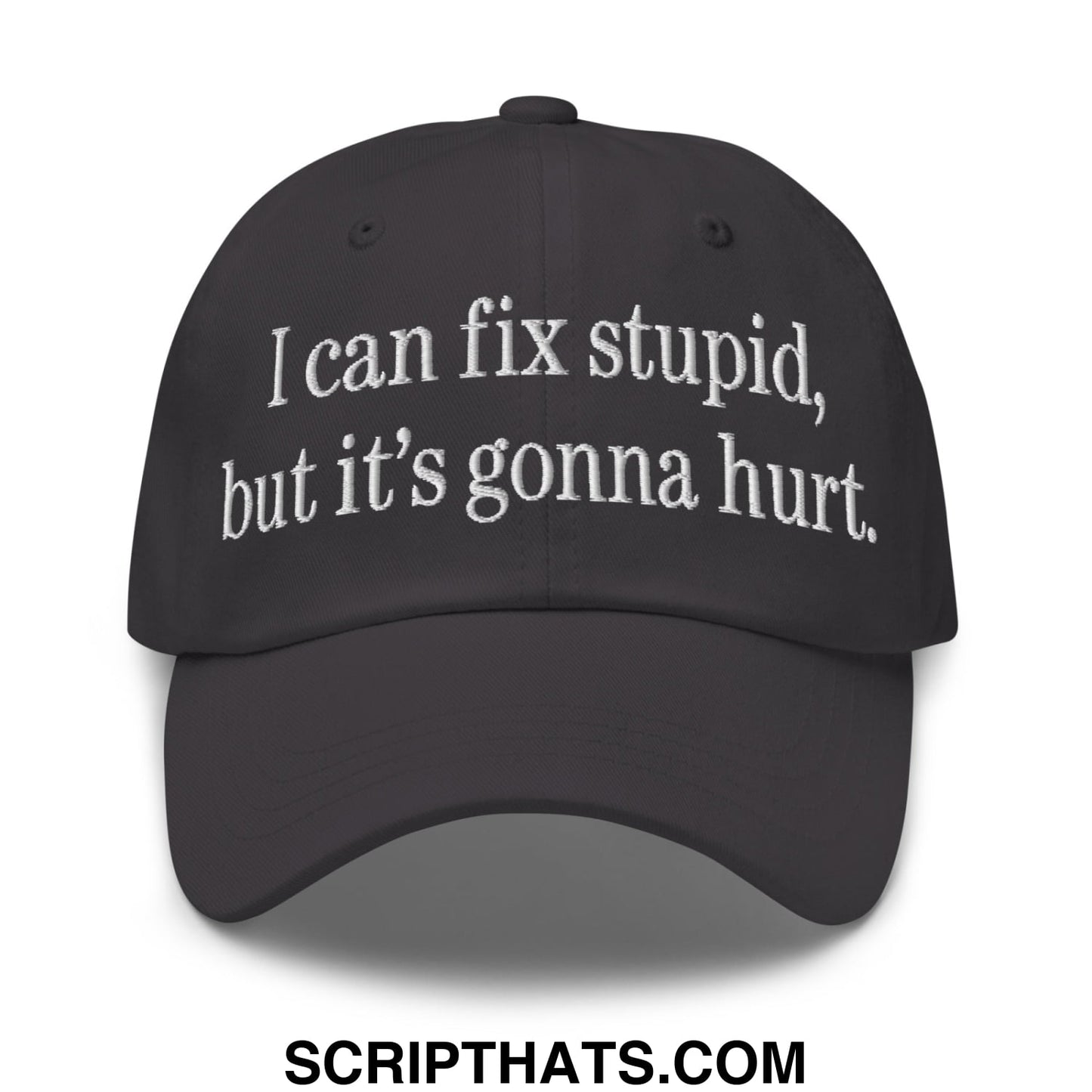 I Can Fix Stupid But It's Gonna Hurt Embroidered Mesh Trucker Hat Dark Grey
