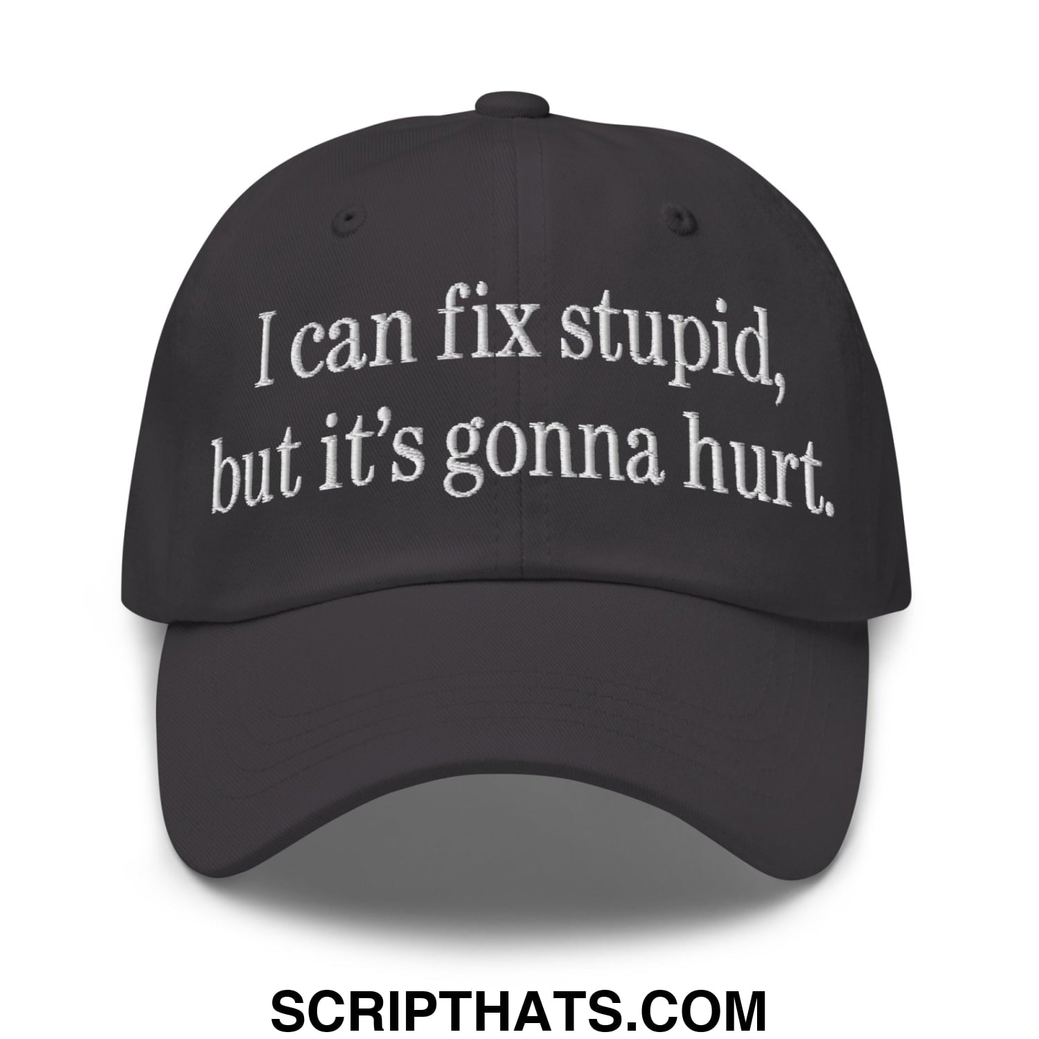 I Can Fix Stupid But It's Gonna Hurt Embroidered Mesh Trucker Hat Dark Grey