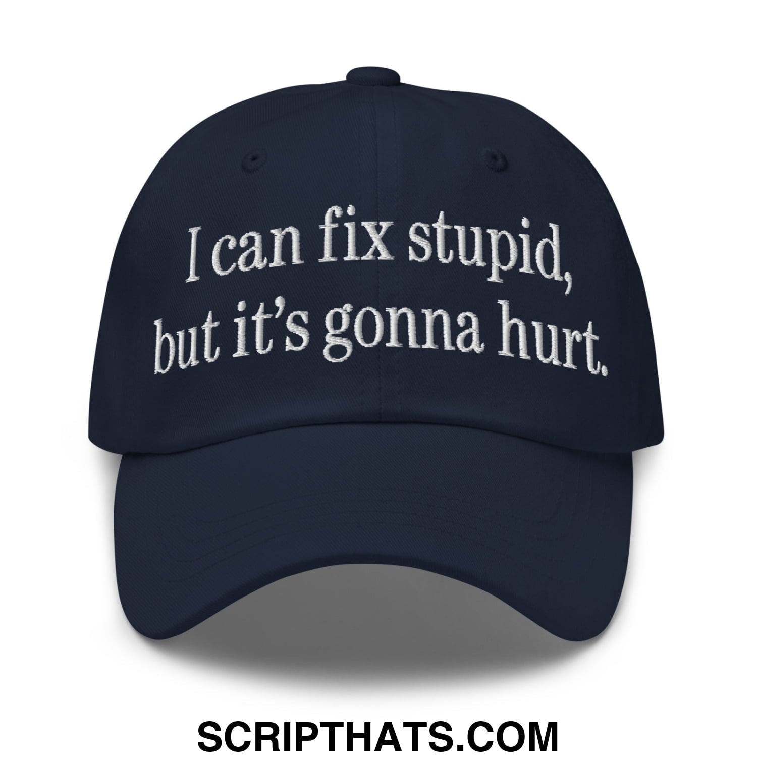 I Can Fix Stupid But It's Gonna Hurt Embroidered Mesh Trucker Hat Navy