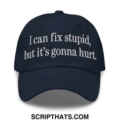 I Can Fix Stupid But It's Gonna Hurt Embroidered Mesh Trucker Hat Navy