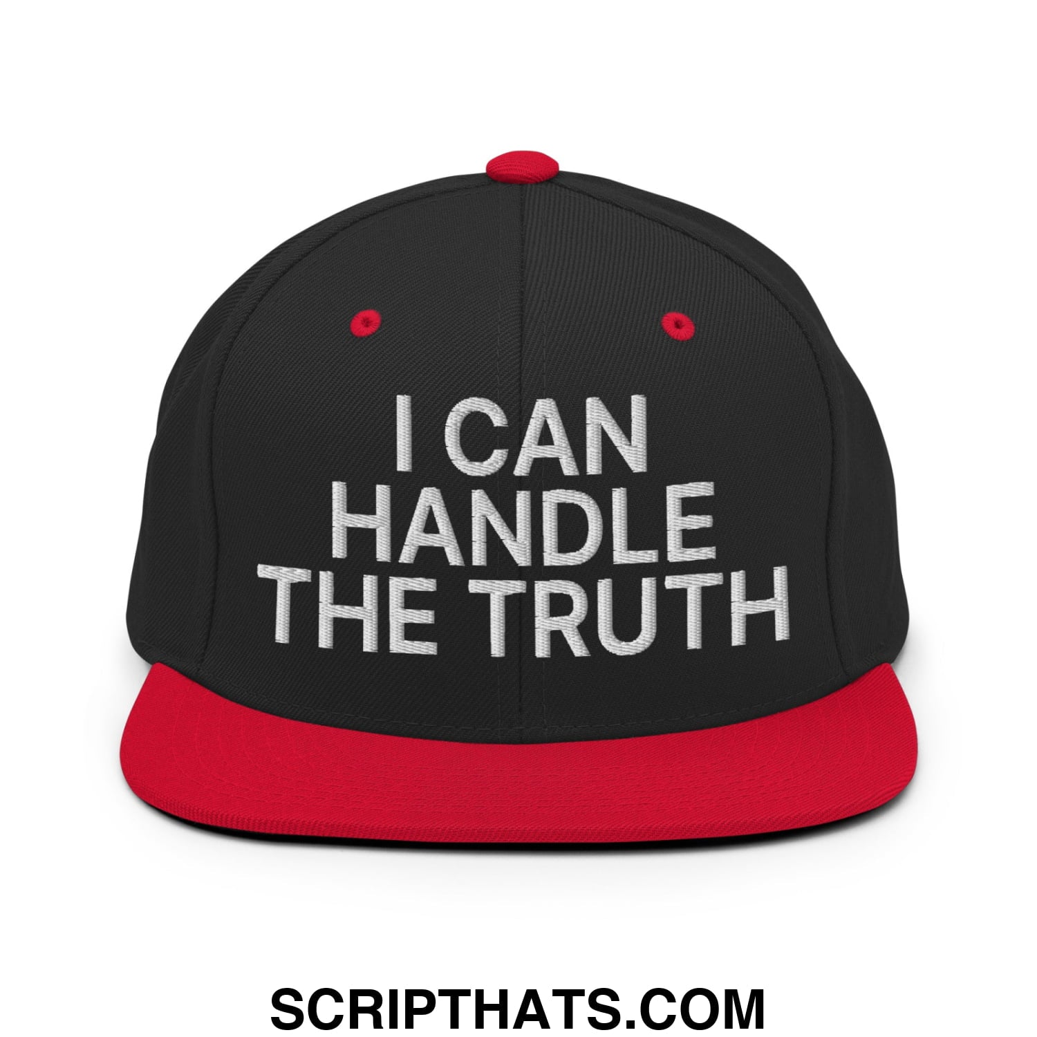 I Can Handle The Truth Embroidered Flat Bill Brim Snapback Hat Black Red