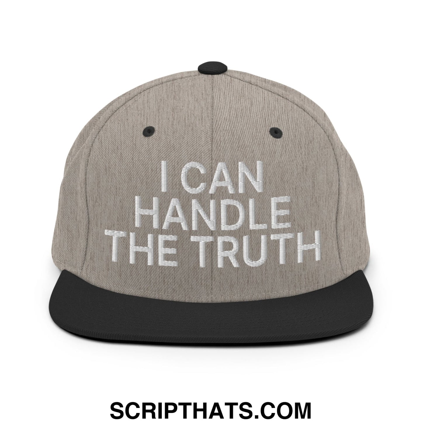 I Can Handle The Truth Embroidered Flat Bill Brim Snapback Hat Heather Black