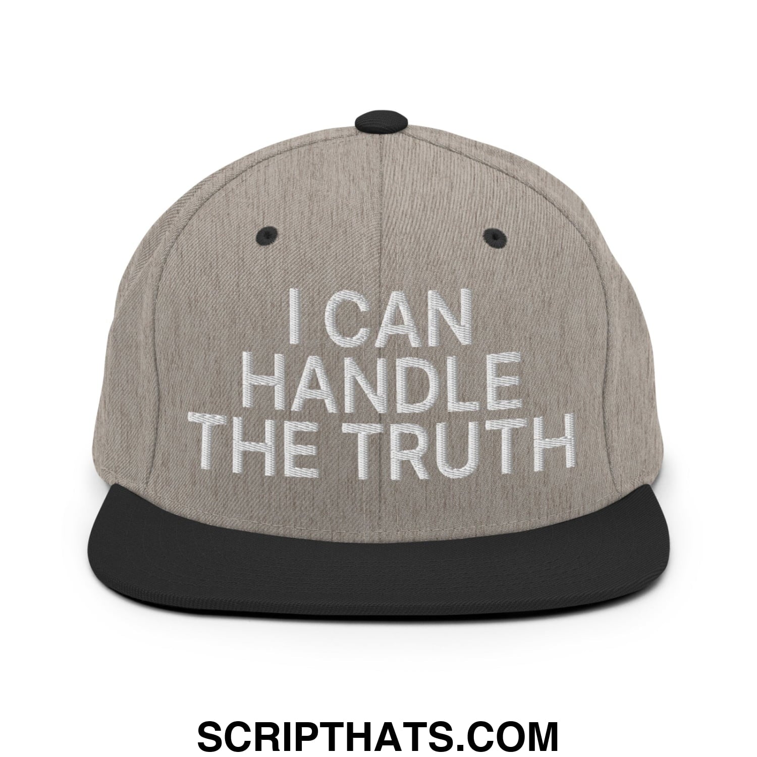 I Can Handle The Truth Embroidered Flat Bill Brim Snapback Hat Heather Black