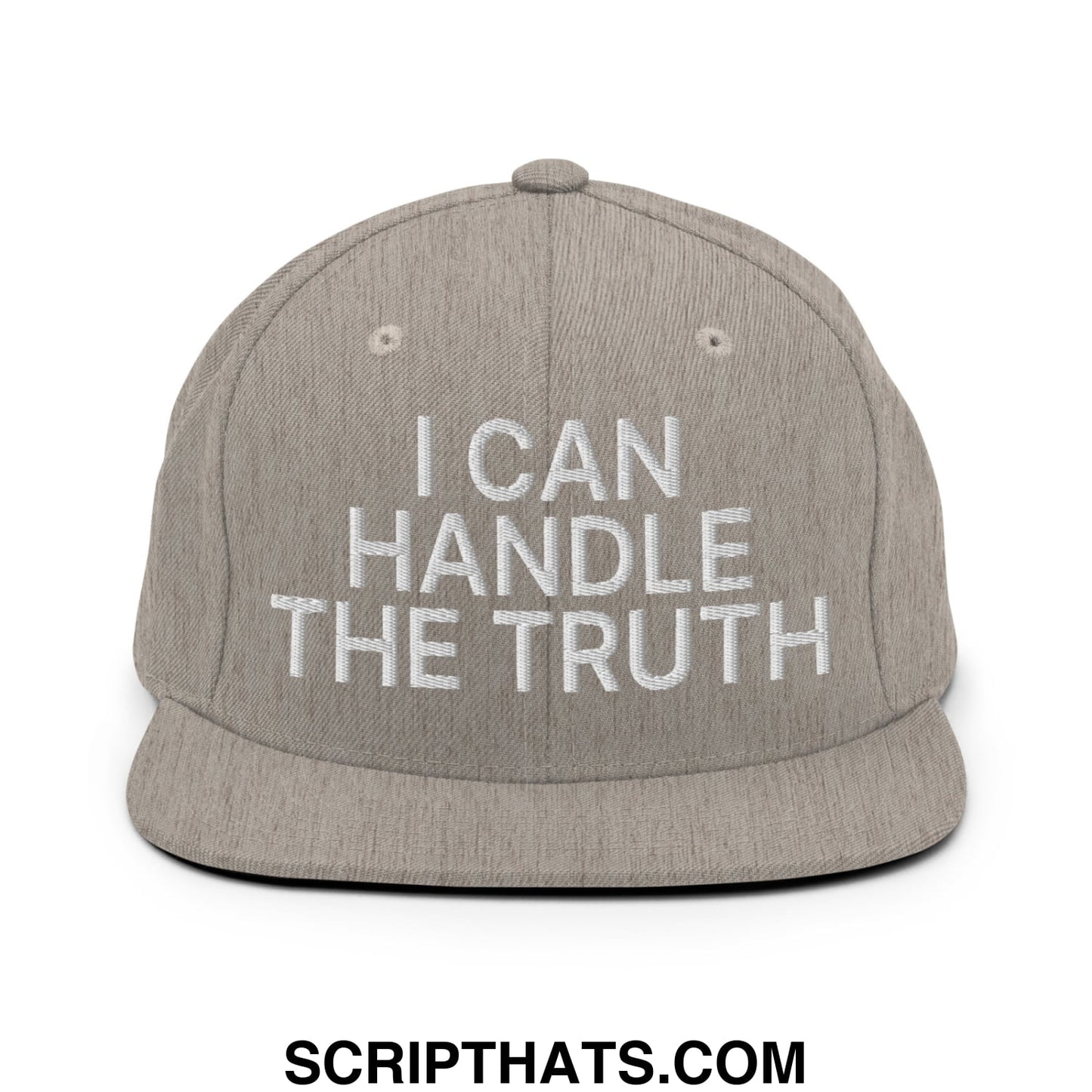 I Can Handle The Truth Embroidered Flat Bill Brim Snapback Hat Heather Grey