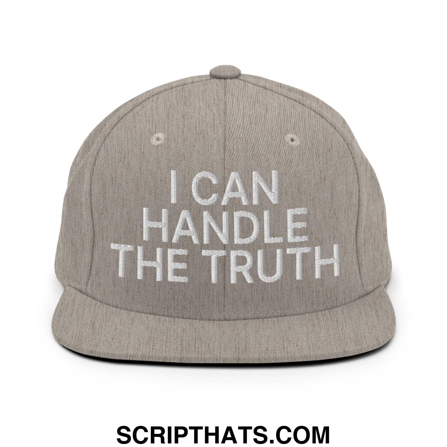 I Can Handle The Truth Embroidered Flat Bill Brim Snapback Hat Heather Grey