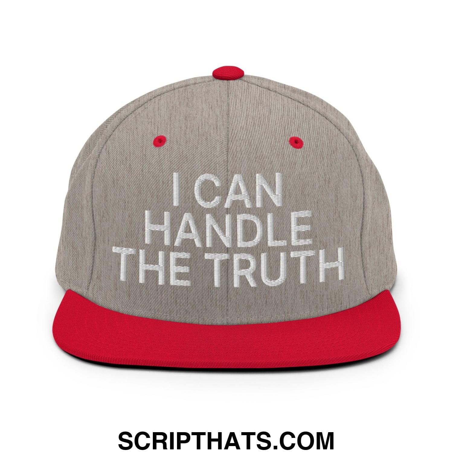 I Can Handle The Truth Embroidered Flat Bill Brim Snapback Hat Heather Grey Red
