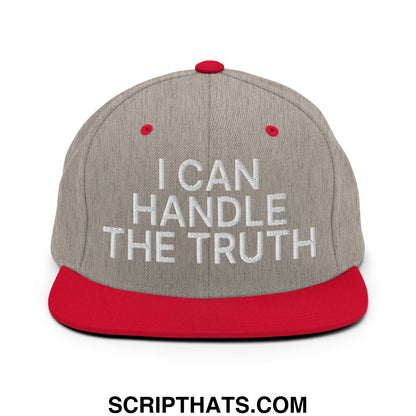 I Can Handle The Truth Embroidered Flat Bill Brim Snapback Hat Heather Grey Red