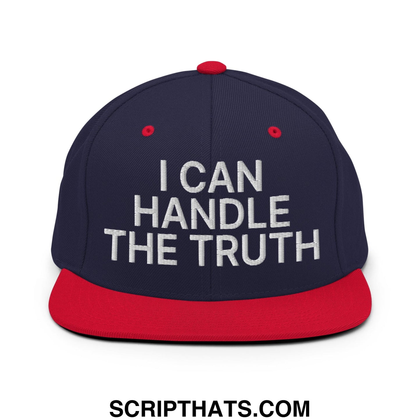 I Can Handle The Truth Embroidered Flat Bill Brim Snapback Hat Navy Red