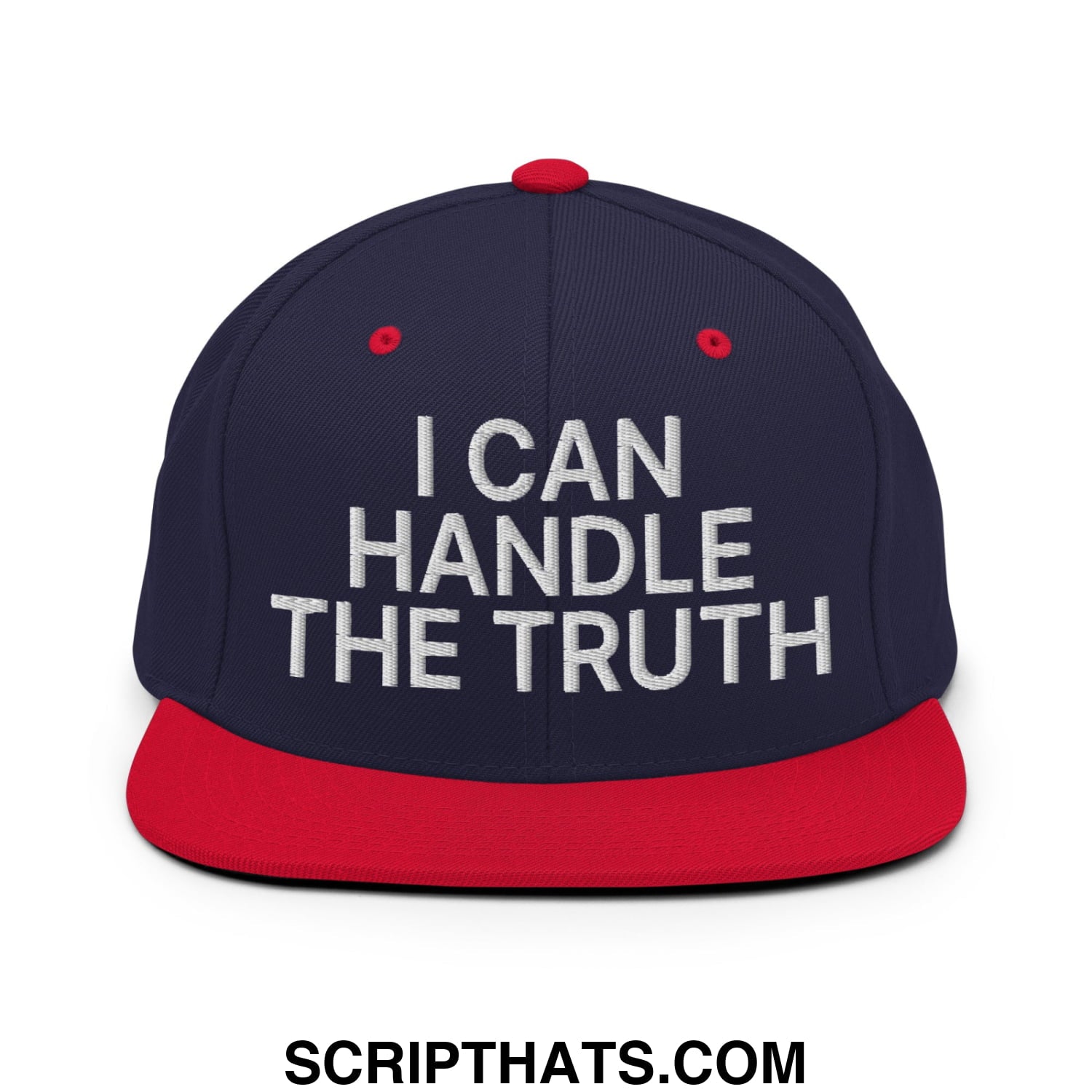 I Can Handle The Truth Embroidered Flat Bill Brim Snapback Hat Navy Red