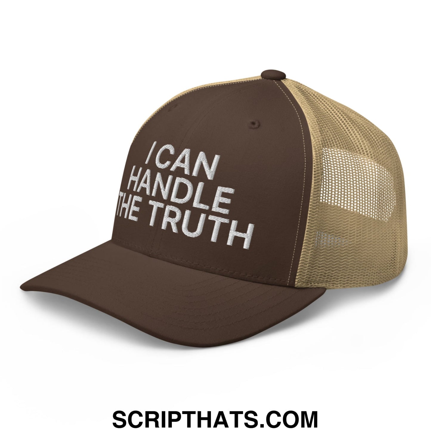 I Can Handle The Truth Embroidered Mesh Trucker Hat Brown Khaki