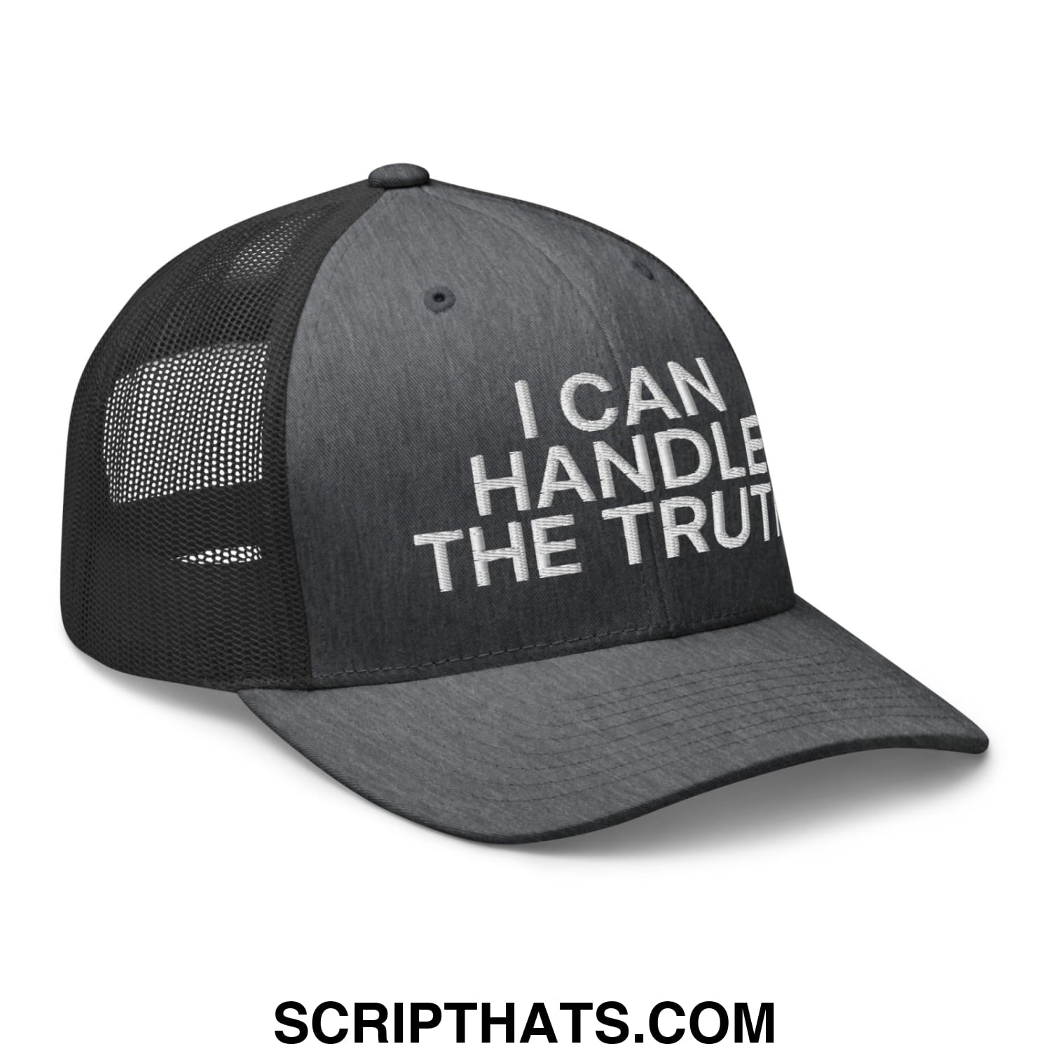 I Can Handle The Truth Embroidered Mesh Trucker Hat Dark Heather Gray