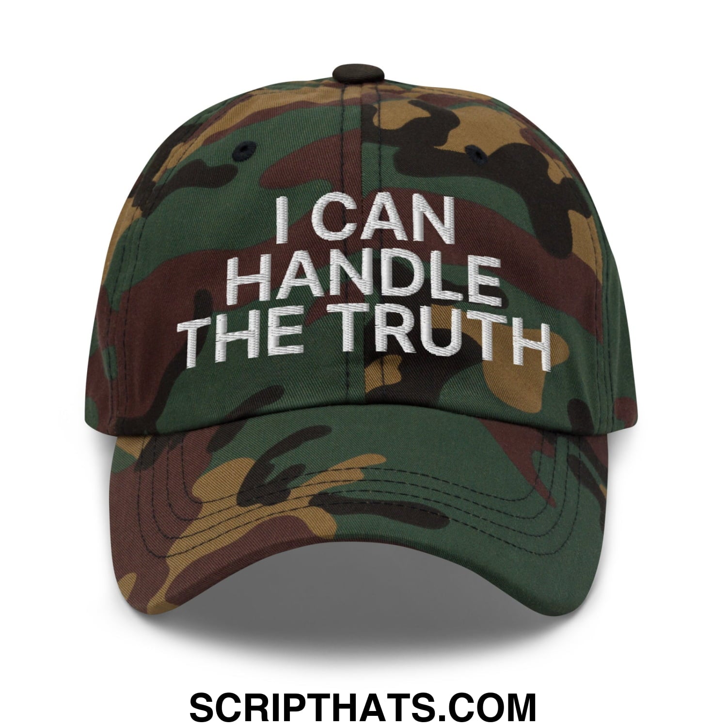 I Can Handle The Truth Embroidered Unstructured Dad Hat Green Camo