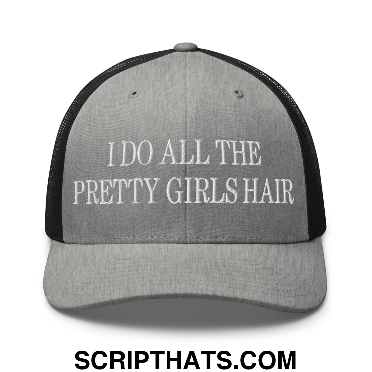 I Do All The Pretty Girls Hair Embroidered Mesh Trucker Hat Heather Black