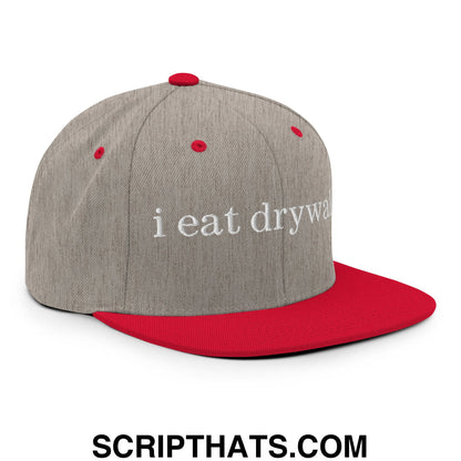 i eat drywall Embroidered Flat Bill Brim Snapback Hat Heather Grey Red