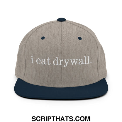 i eat drywall Embroidered Flat Bill Brim Snapback Hat Heather Grey Navy