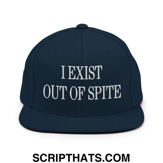 I Exist Out of Spite Embroidered Flat Bill Brim Snapback Hat Dark Navy