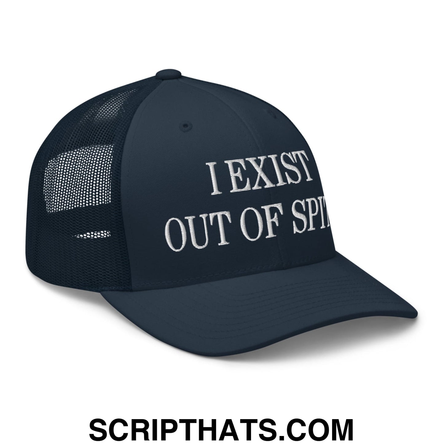 I Exist Out of Spite Embroidered Mesh Trucker Hat Navy