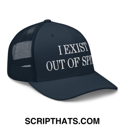 I Exist Out of Spite Embroidered Mesh Trucker Hat Navy