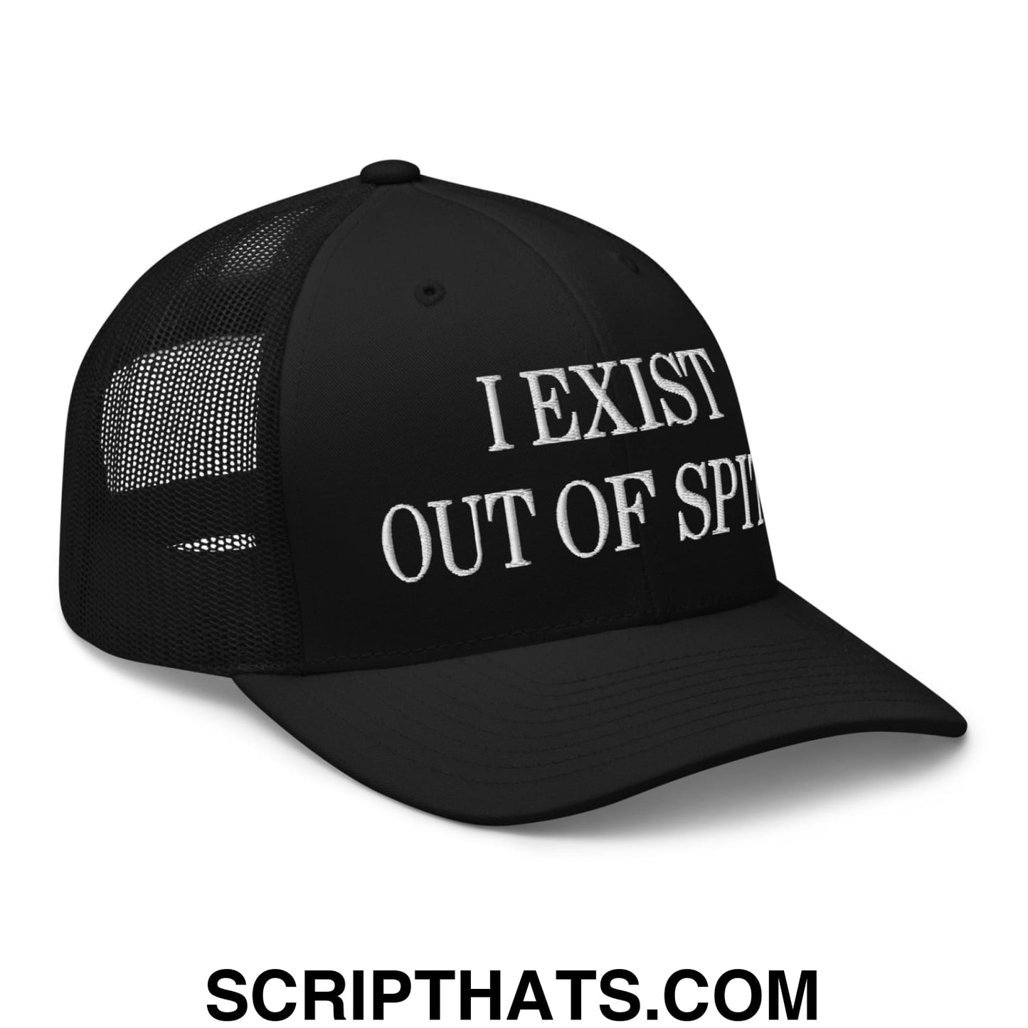 I Exist Out of Spite Embroidered Mesh Trucker Hat Black