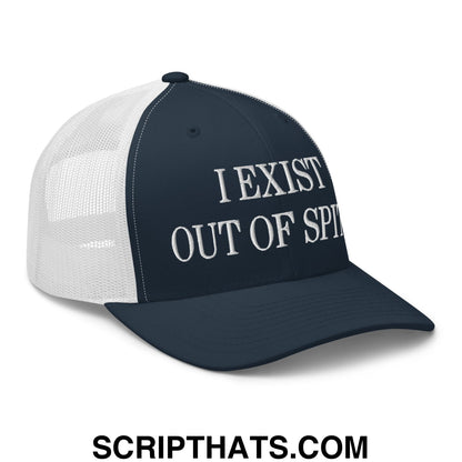 I Exist Out of Spite Embroidered Mesh Trucker Hat Navy White