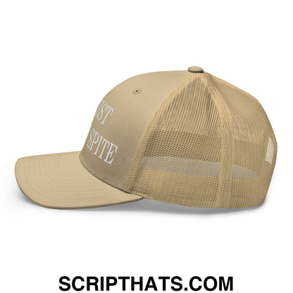 I Exist Out of Spite Embroidered Mesh Trucker Hat Khaki