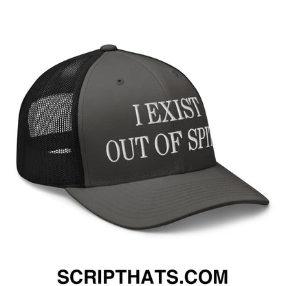 I Exist Out of Spite Embroidered Mesh Trucker Hat Charcoal Black
