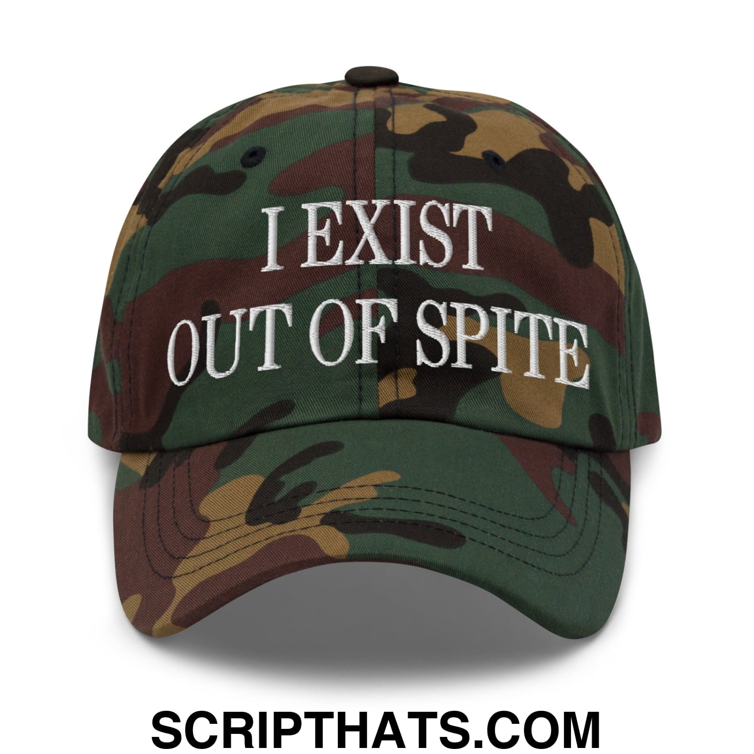 I Exist Out of Spite Embroidered Unstructured Dad Hat Green Camo