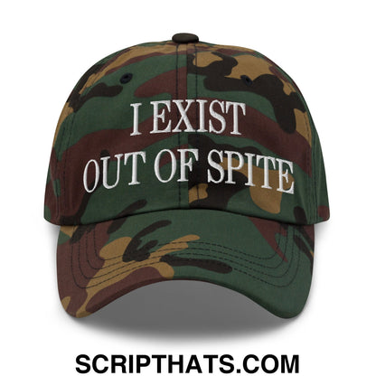 I Exist Out of Spite Embroidered Unstructured Dad Hat Green Camo