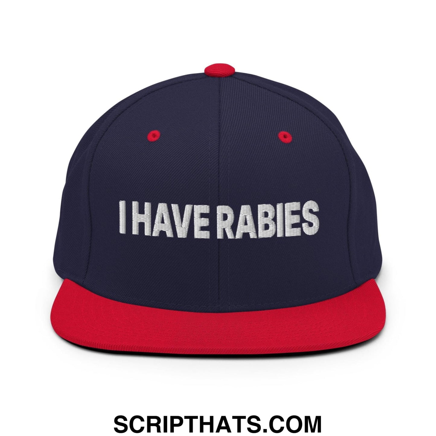 I Have Rabies Embroidered Flat Bill Brim Snapback Hat Navy Red