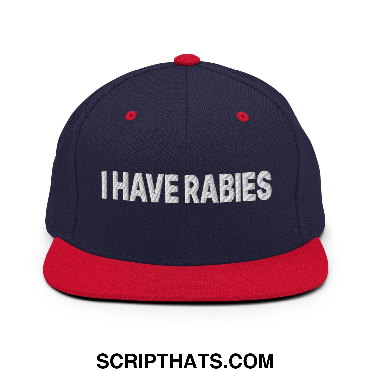 I Have Rabies Embroidered Flat Bill Brim Snapback Hat Navy Red