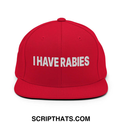 I Have Rabies Embroidered Flat Bill Brim Snapback Hat Red