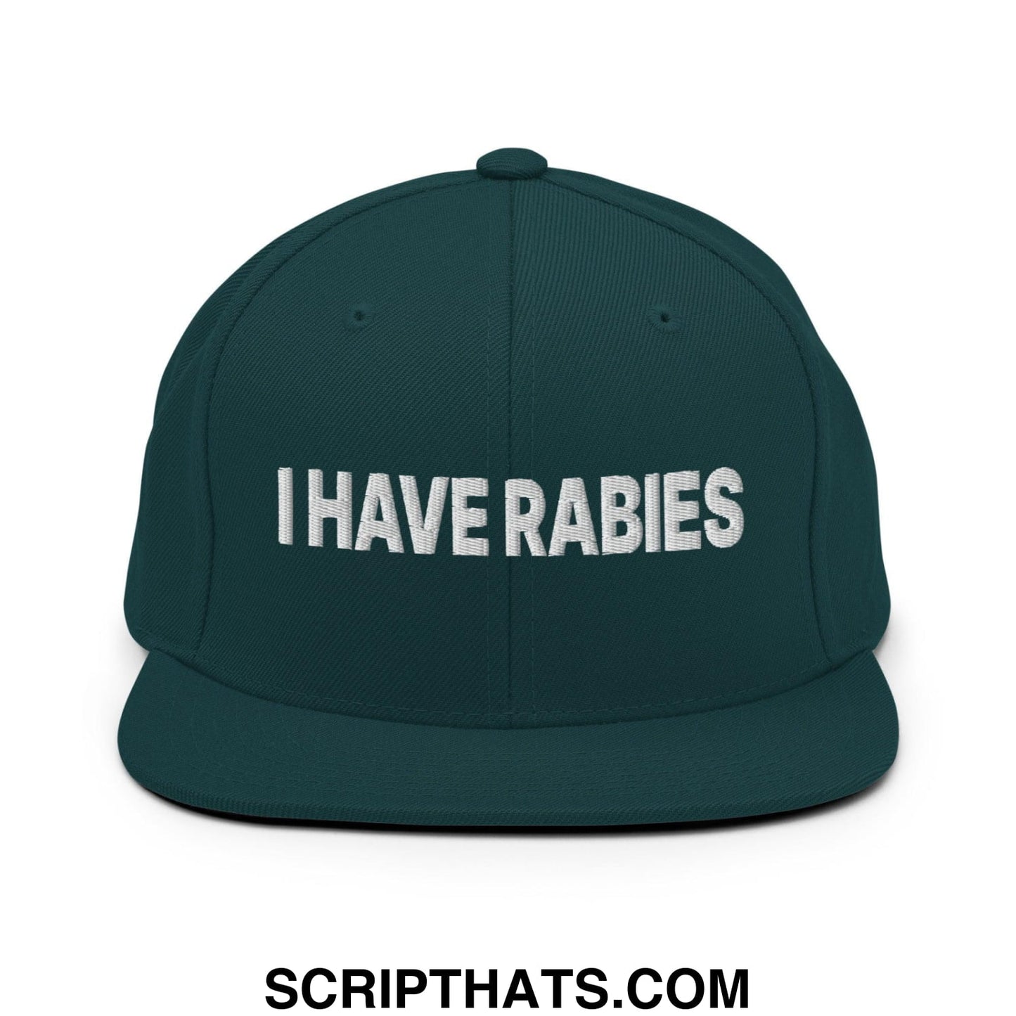 I Have Rabies Embroidered Flat Bill Brim Snapback Hat Spruce