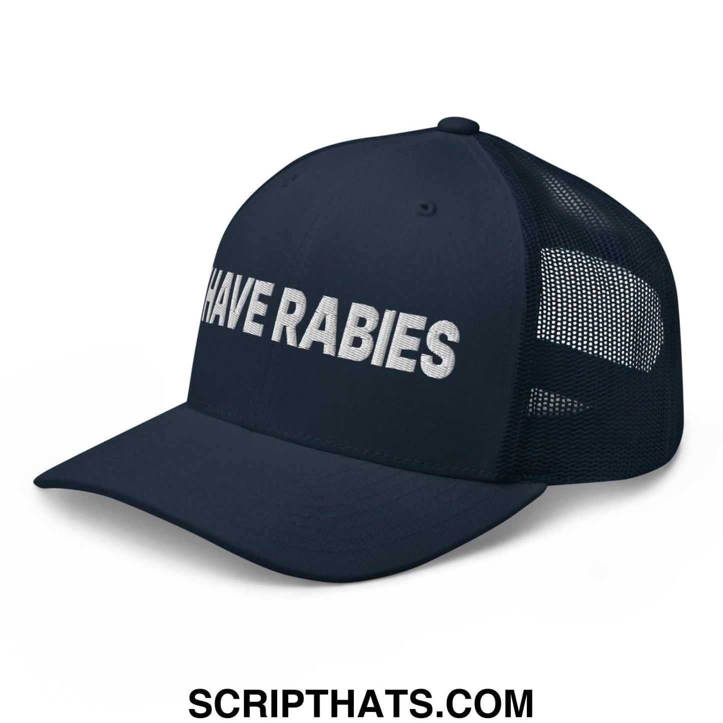 I Have Rabies Embroidered Mesh Trucker Hat Navy