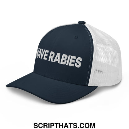 I Have Rabies Embroidered Mesh Trucker Hat Navy White