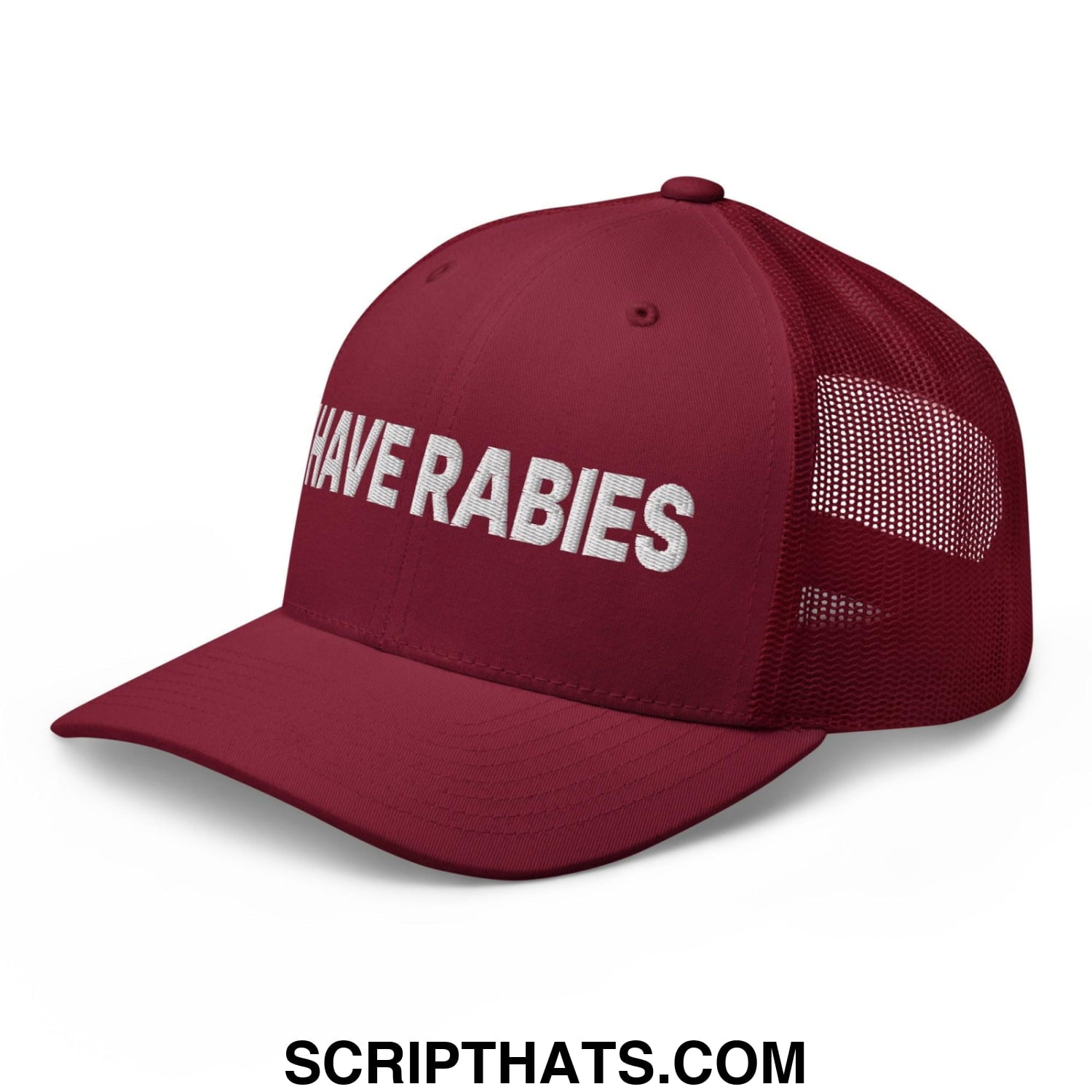 I Have Rabies Embroidered Mesh Trucker Hat Cranberry