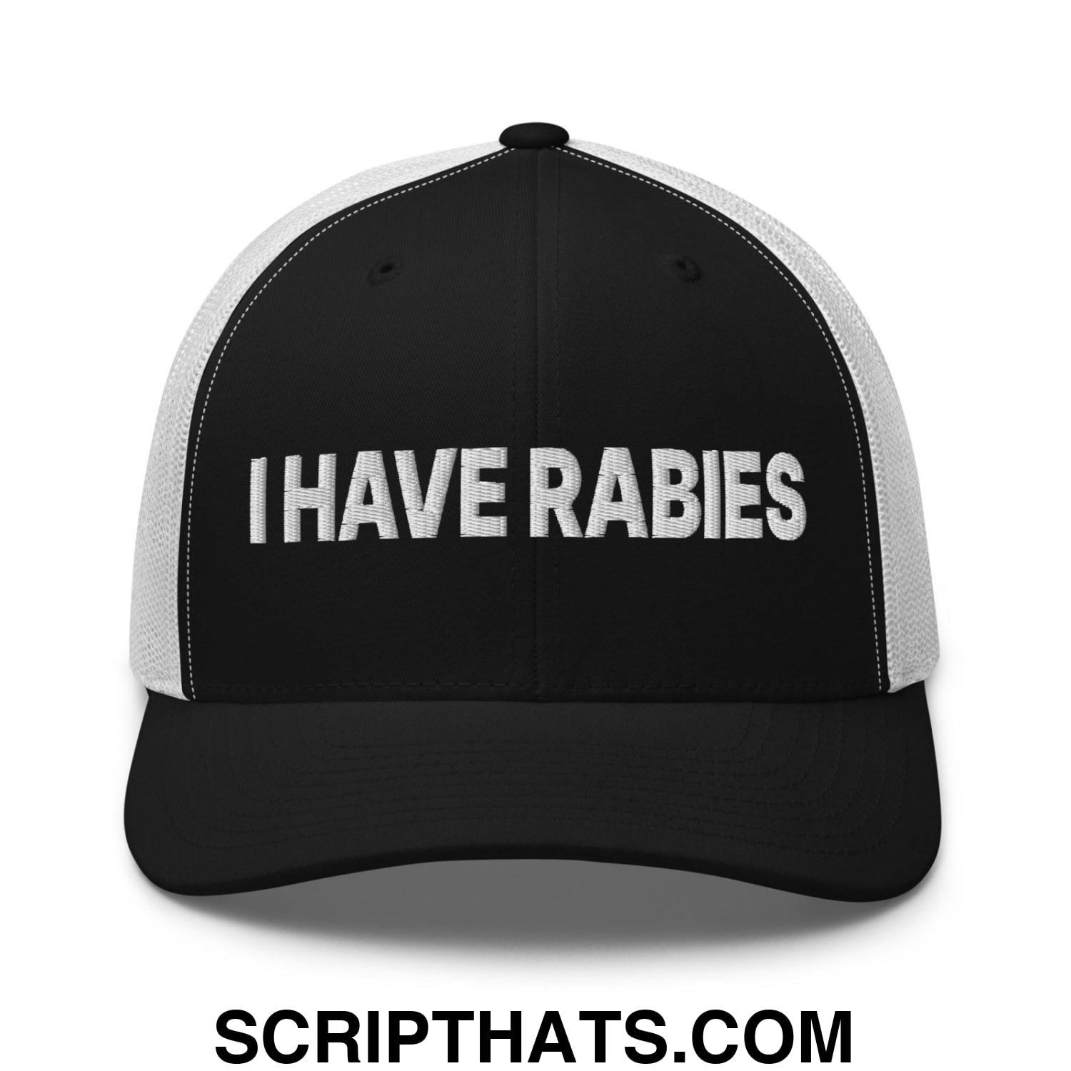 I Have Rabies Embroidered Mesh Trucker Hat Black White