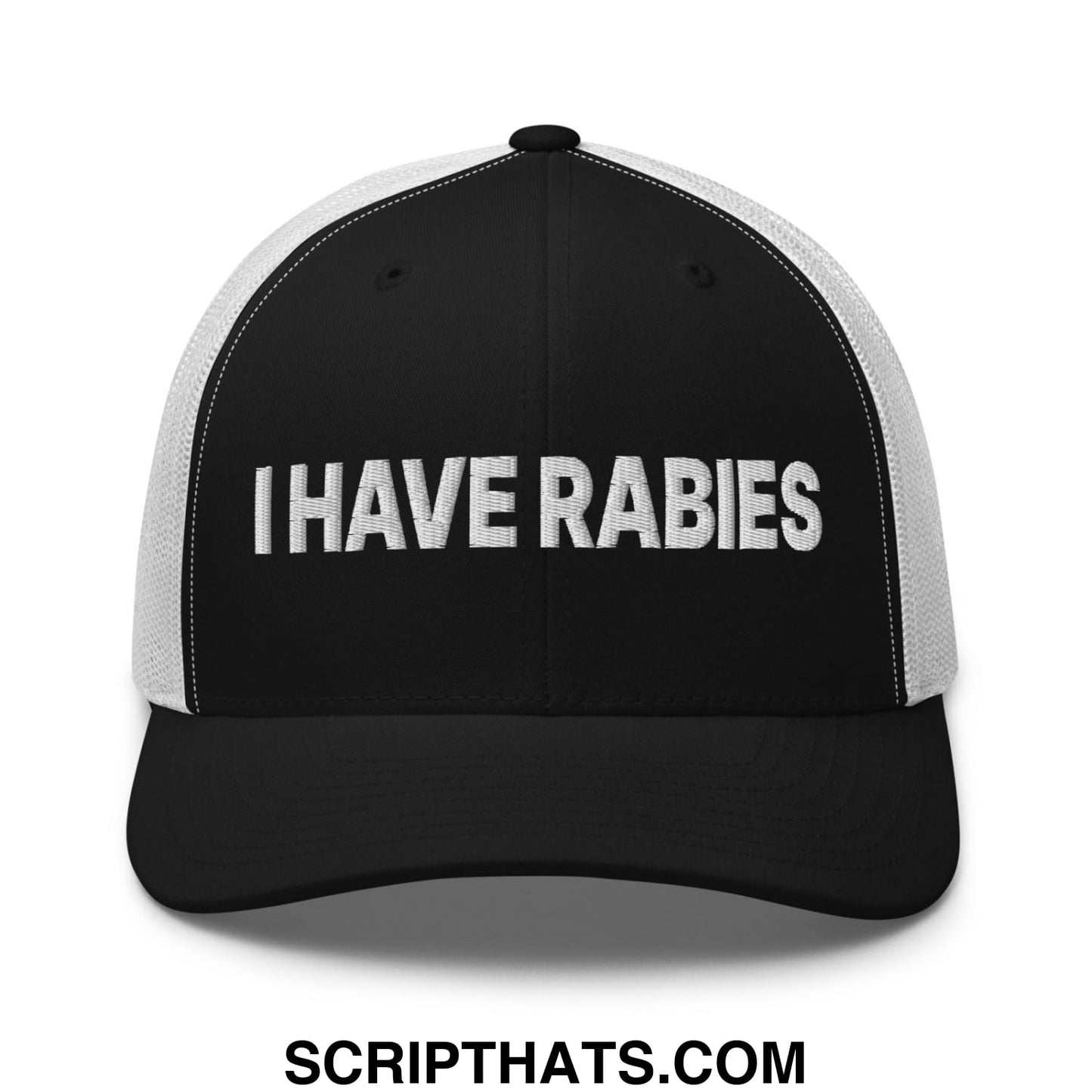 I Have Rabies Embroidered Mesh Trucker Hat Black White
