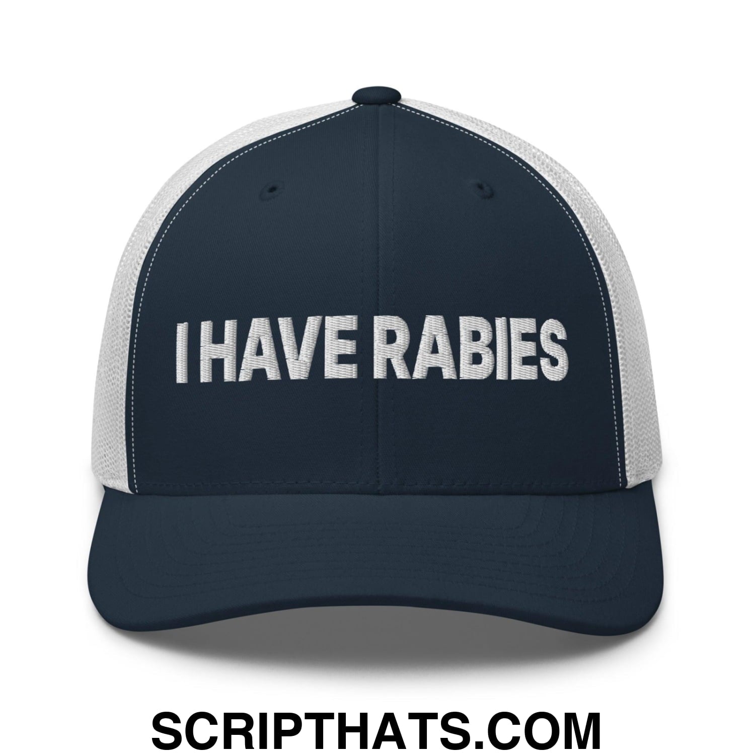 I Have Rabies Embroidered Mesh Trucker Hat Navy White
