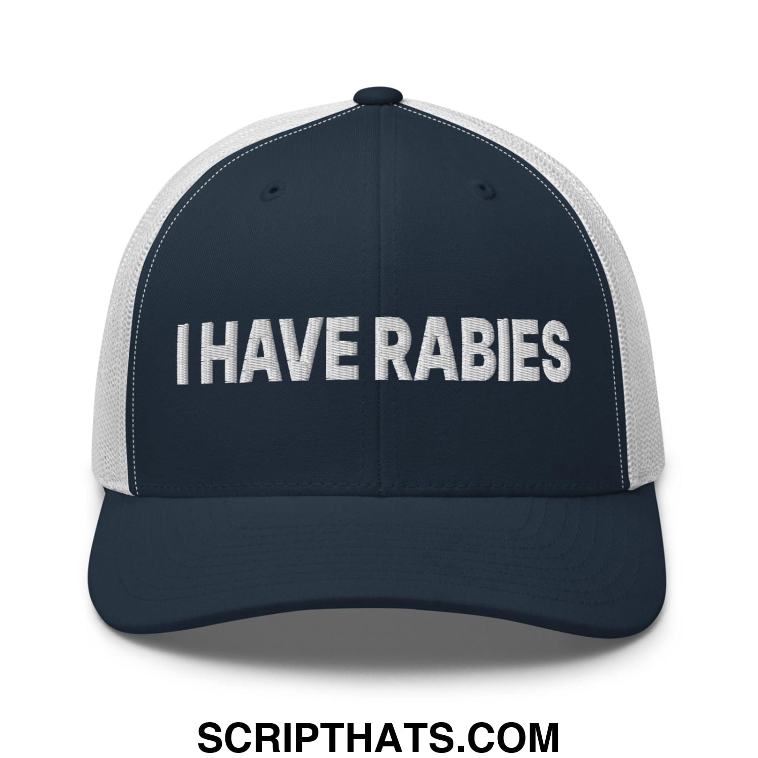 I Have Rabies Embroidered Mesh Trucker Hat Navy White