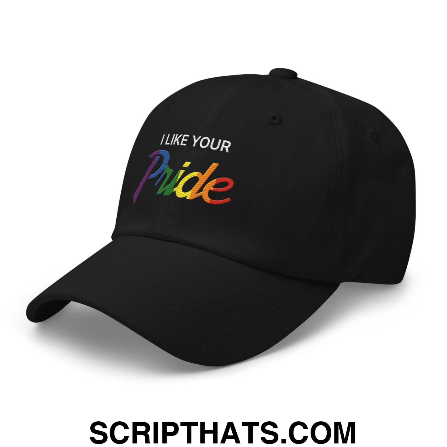 I Like Your Pride Baseball Vintage Sports Script Dad Hat Black