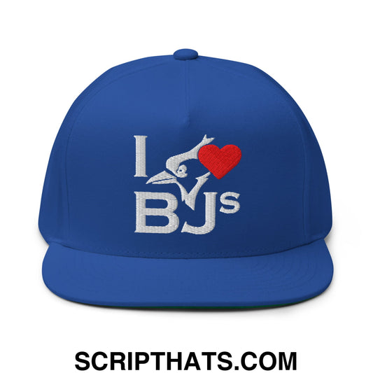 I Love BJs Embroidered Flat Bill Brim 5 Panel Snapback Hat Default Title