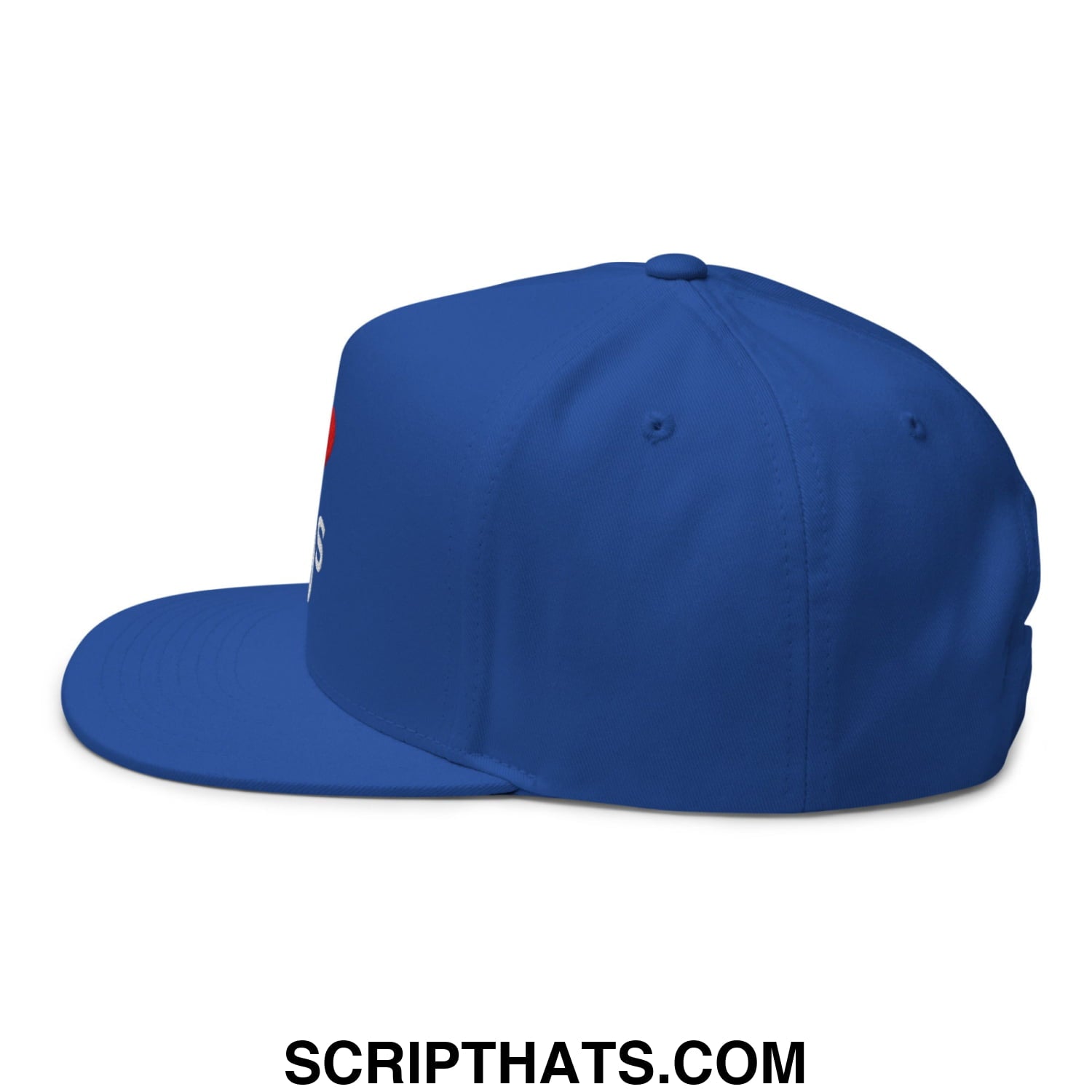 Royal blue i love bjs embroidered flat bill snapback hat with a subtle embroidered logo on the side