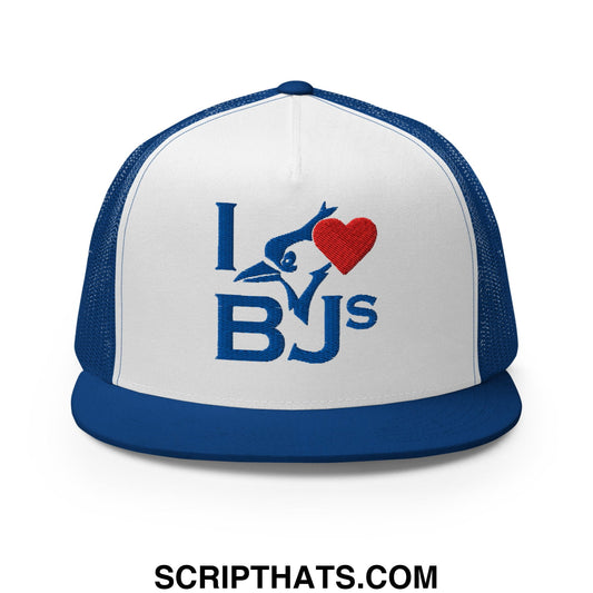 I Love BJs Embroidered Flat Bill Brim Mesh Trucker Hat Default Title